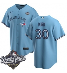 Men Toronto Blue Jays 30 Alejandro Kirk Light Blue Cool Base Stitched Jersey Men Toronto Blue Jays 30 Alejandro Kirk Light Blue Cool Base Stitched Jersey