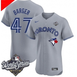 Men Toronto Blue Jays 47 Addison Barger Cool Base Stitched Baseball Jersey Gray Men Toronto Blue Jays 47 Addison Barger Cool Base Stitched Baseball Jersey Gray