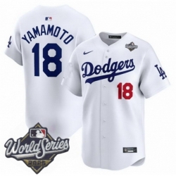 Men Los Angeles Dodgers 18 Yoshinobu Yamamoto 2025 World Series Cool Base Stitched Baseball Jersey White Men Los Angeles Dodgers 18 Yoshinobu Yamamoto 2025 World Series Cool Base Stitched Baseball Jersey White