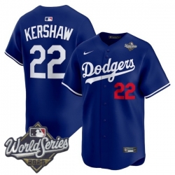 Men Los Angeles Dodgers 22 Clayton Kershaw 2025 World Series Cool Base Stitched Baseball Jersey Blue Men Los Angeles Dodgers 22 Clayton Kershaw 2025 World Series Cool Base Stitched Baseball Jersey Blue
