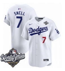 Men Los Angeles Dodgers 7 Blake Snell 2025 World Series Cool Base Stitched Baseball Jersey White Men Los Angeles Dodgers 7 Blake Snell 2025 World Series Cool Base Stitched Baseball Jersey White