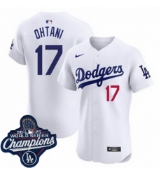 Men Los Angeles Dodgers 17 Shohei Ohtani Cool Base 2025 World Champions Stitched Baseball Jersey White