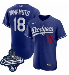 Men Los Angeles Dodgers 18 Yoshinobu Yamamoto Cool Base 2025 World Champions Stitched Baseball Jersey Blue