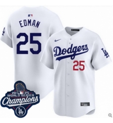 Men Los Angeles Dodgers 25 Tommy Edman Cool Base 2025 World Champions Stitched Baseball Jersey White