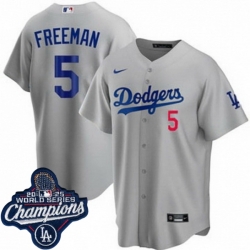 Men Los Angeles Dodgers 5 Freddie Freeman Cool Base 2025 World Champions Stitched Baseball Jersey Gray