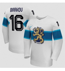 Men Finland Hockey 16 Aleksander Barkov White 2026 Away Stitched Jersey Men Finland Hockey 16 Aleksander Barkov White 2026 Away Stitched Jersey