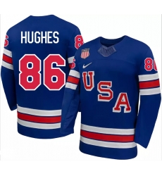 Men's USA #86 Jack Hughes Blue 2026 Stitched Hockey Jersey