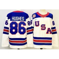 Men's USA #86 Jack Hughes White 2026 Stitched Jersey