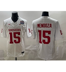Men Indiana Hoosiers 15 Fernando Mendoza White F U S E  Peach Bowl Patch Stitched Football Jersey