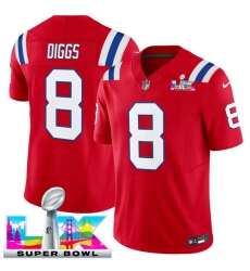Men New England Patriots 8 Stefon Diggs Red 2025 F U S E  Super Bowl LX Patch Vapor Limited Stitched Football Jersey