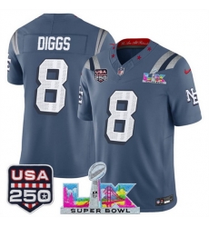 Youth New England Patriots 8 Stefon Diggs Storm Blue 2025 F U S E  Super Bowl LX  USA 250 Patch  Rivalries Vapor Limited Stitched Football Jersey