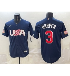 Men USA Baseball 3 Bryce Harper Navy World Baseball Classic Stitched Jersey