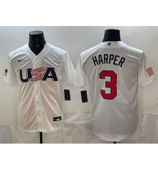 Men USA Baseball 3 Bryce Harper White World Baseball Classic Stitched Jersey