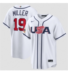 Men USA Baseball  19 Mason Miller White 2026 World Baseball Classic Home Stadium Stitched Jersey