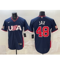 Men USA Baseball  48 Griffin Jax Navy 2026 World Baseball Classic Road Stadium Stitched Jersey