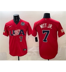 Men USA Baseball 7 Bobby Witt Jr Red 2026 World Baseball Classic United States 250th Anniversary Patch Stadium Stitched Jersey Men USA Baseball 7 Bobby Witt Jr Red 2026 World Baseball Classic United States 250th Anniversary Patch Stadium Stitched Jersey