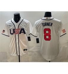 Men USA Baseball  8 Trea Turner White 2026 World Baseball Classic Home Stadium Stitched Jersey